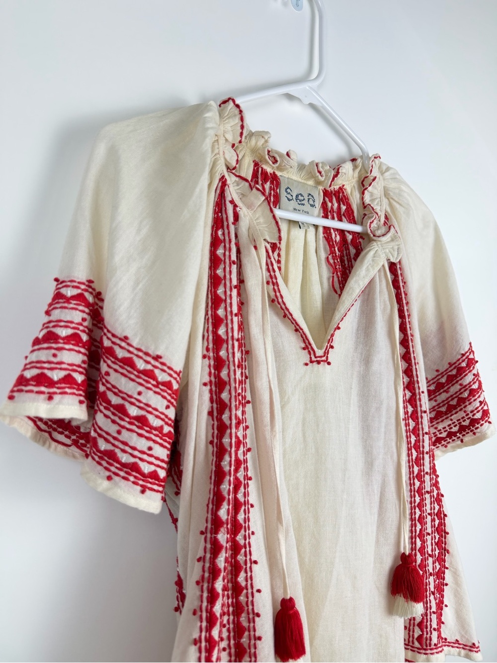 Sea New York Embroidered Peasant Blouse – Ivory/Red | Size Medium - Picture 4 of 13